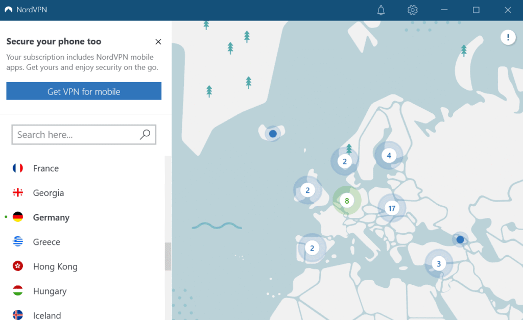 Приклад інтерфейсу застосунку NordVPN