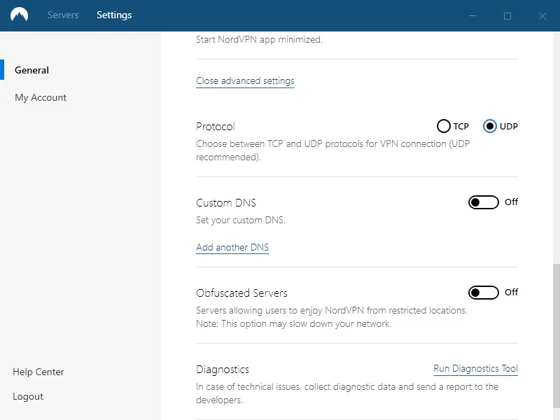 Загальні налаштування NordVPN